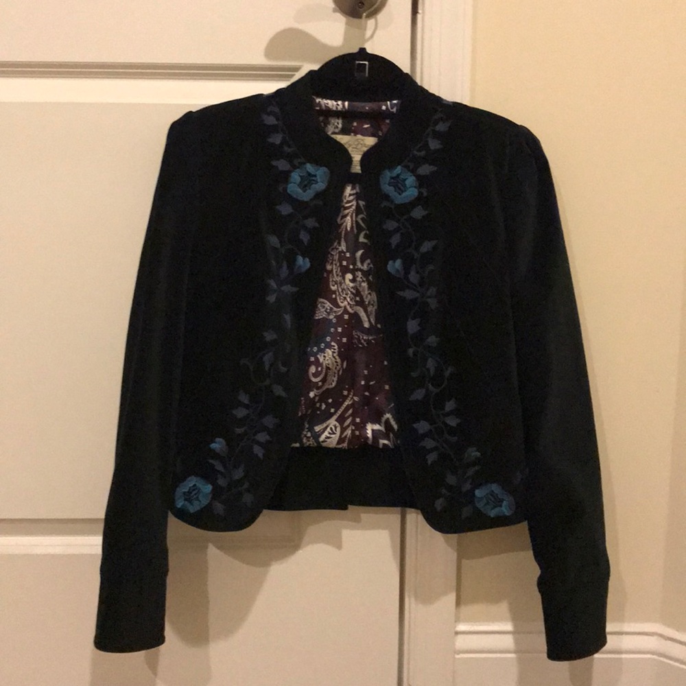 Black velvet embroidered lucky brand blazer